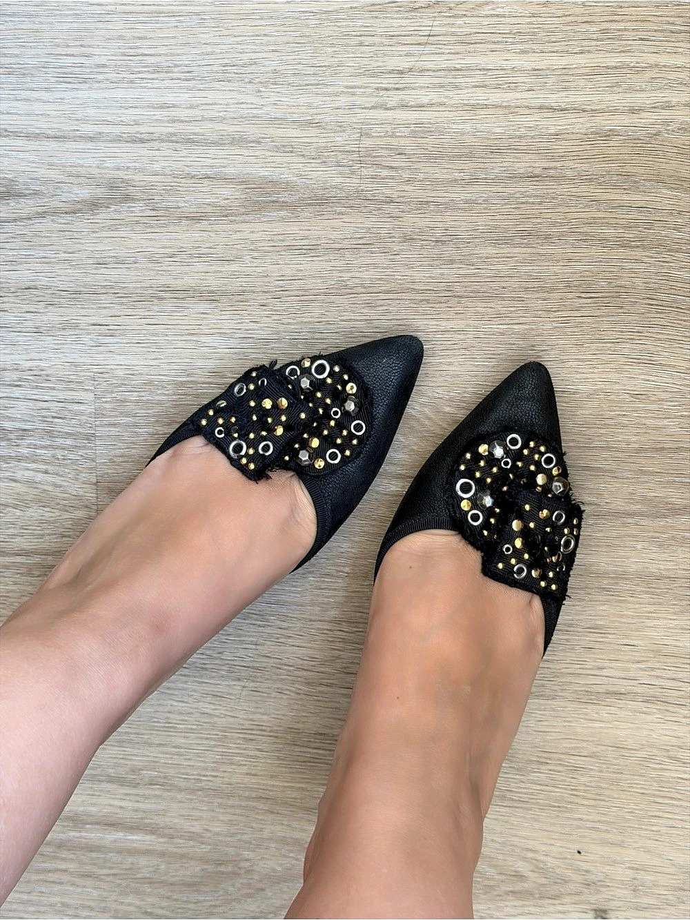 Rare Vintage Prada Embellished Pointed-Toe Mules in Black 39.5 - Picture 8 of 9
